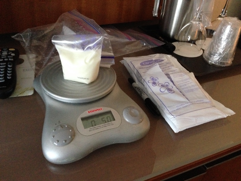 Weighing and packing milk in London, January 2015.