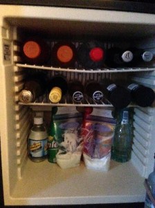 Using the minibar fridge to store milk in LA, May 2015.
